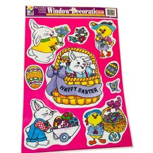 Vintage Easter Reusable Clings Featuring Bunnies & Chicks Color Clings Window
